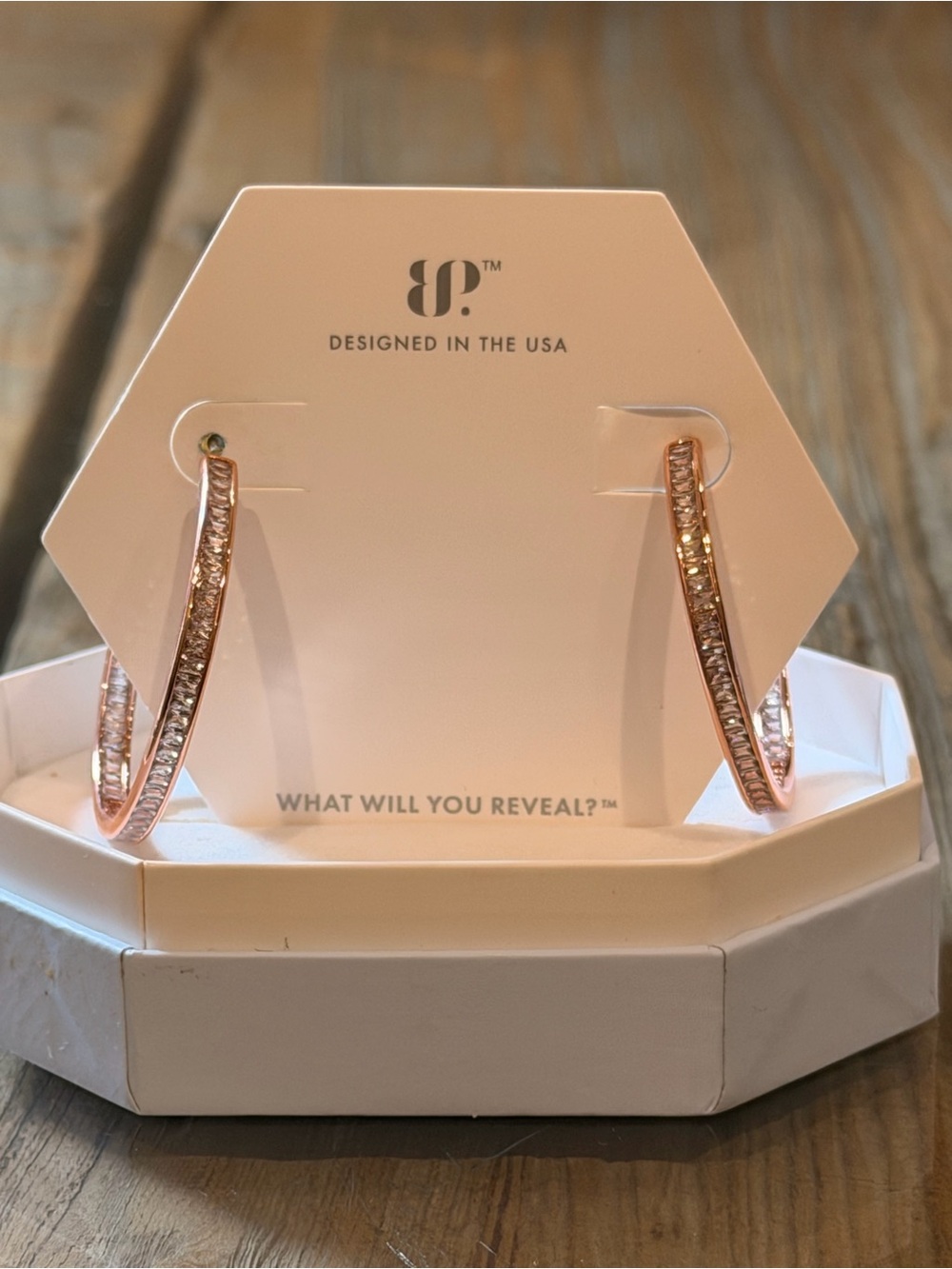 Bomb Party NWOT! Rose Gold Hoop Earrings with Channel-Set Crystals